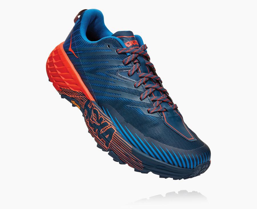 Hoka One One Speedgoat 4 - Men's Trail Shoes - Blue/Red - UK 943XYTHPV